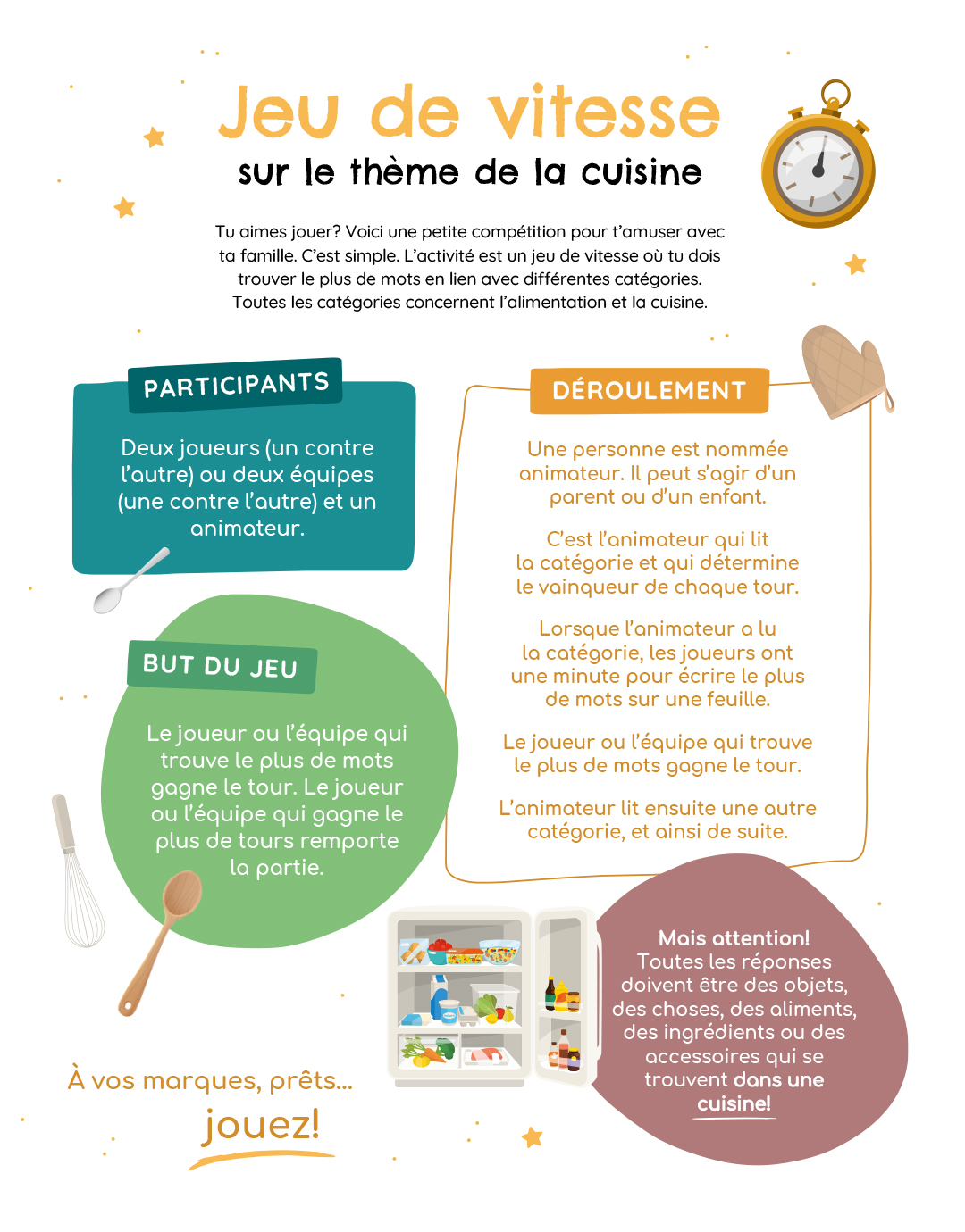 Jeu de vitesse sur le thème de la cuisine